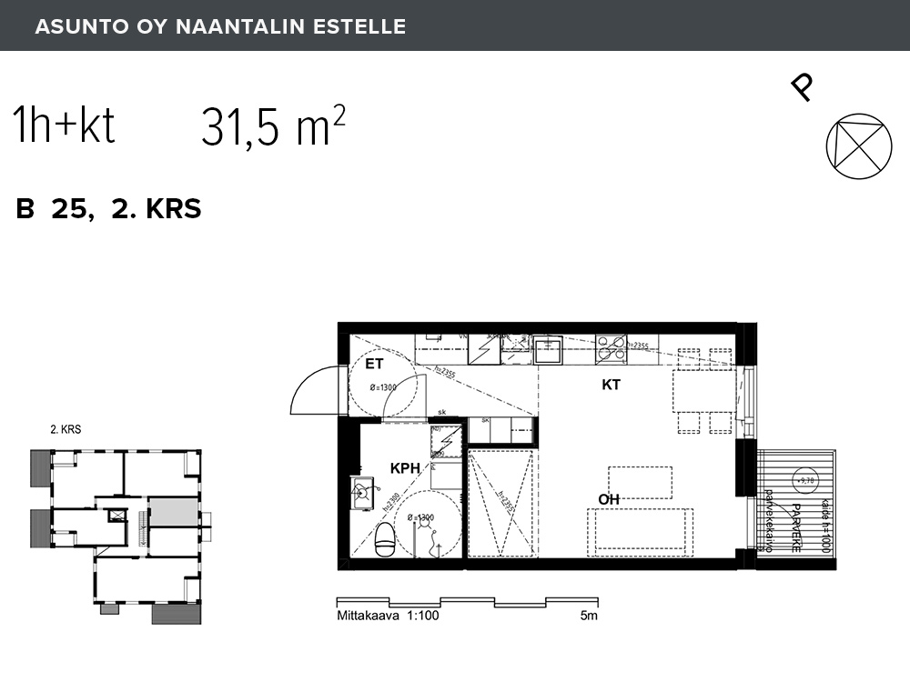 As Oy Naantalin Estelle - yksiö B25, 1h+kt, 31,5m²