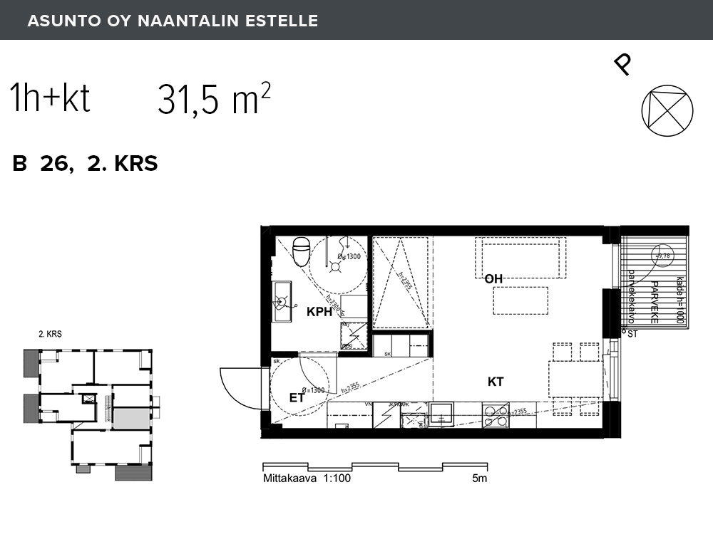As Oy Naantalin Estelle - yksiö B26, 1h+kt, 31,5m²