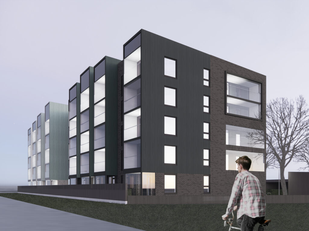 Havainnekuva Rakkakuja 2B:n uudiskohteesta. 